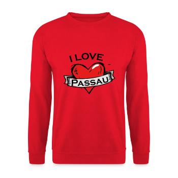 Passau - Ich liebe Stadtnamen in Tattoo Stil - Unisex Pullover - Rot - Vorne - Alina (178cm) & Michal (187cm)