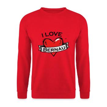 Bernau - Ich liebe Stadtnamen in Tattoo Stil - Unisex Pullover - Rot - Vorne - Alina (178cm) & Michal (187cm)