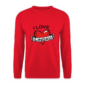 Lindau - Ich liebe Stadtnamen in Tattoo Stil - Unisex Pullover - Rot - Vorne - Alina (178cm) & Michal (187cm)