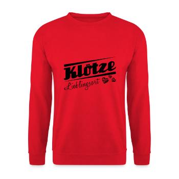 Klötze - Lieblingsort mit Stadtnamen - Unisex Pullover - Rot - Vorne - Alina (178cm) & Michal (187cm)