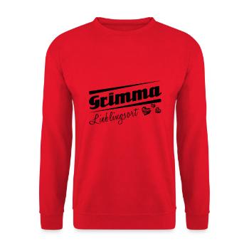 Grimma - Lieblingsort mit Stadtnamen - Unisex Pullover - Rot - Vorne - Alina (178cm) & Michal (187cm)
