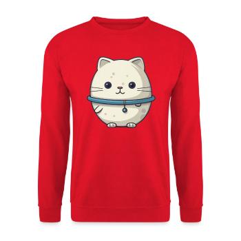 Weltraum-Katze Illustration - Unisex Pullover - Rot - Vorne - Alina (178cm) & Michal (187cm)