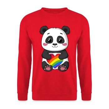 Dessin animé Panda tenant un cœur arc-en-ciel de fierté - Sweat-shirt Unisexe - rouge - Devant - Alina (178cm) & Michal (187cm)