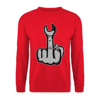 Middle Finger Stinker Finger Wrench - Unisex Sweatshirt - red - Front - Alina (178cm) & Michal (187cm)