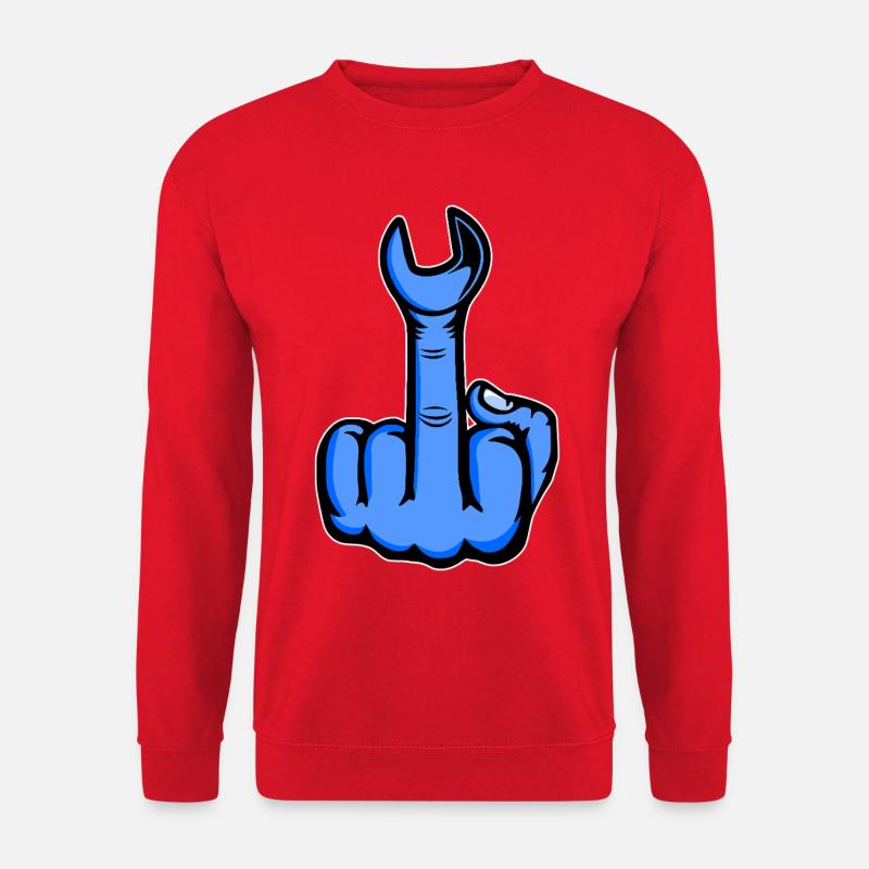 Blauer Mittelfinger mit Schraubenschlüssel - Unisex Pullover - Rot