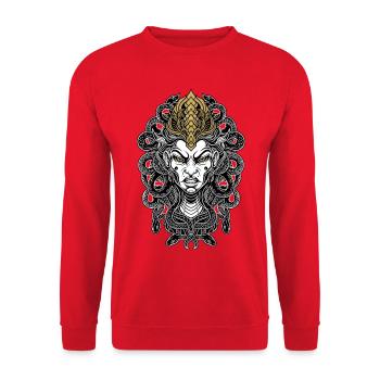 Masque Méduse Gorgone Or et Blanc Mythologique - Sweat-shirt Unisexe - rouge - Devant - Alina (178cm) & Michal (187cm)