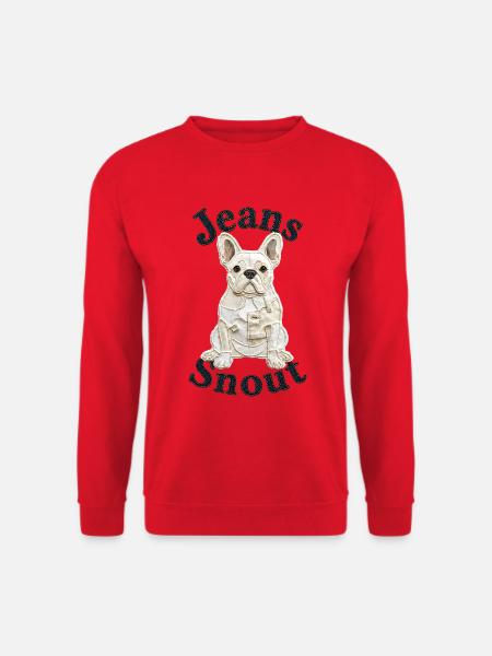 Weiße Französische Bulldogge im Jeansflicken-Stil - Unisex Pullover - Rot