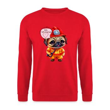 Pompier, je te protègerai, carlin - Sweat-shirt Unisexe - rouge - Devant - Alina (178cm) & Michal (187cm)