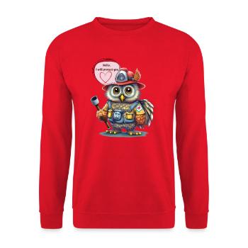 Pompier, je te protègerai, hibou - Sweat-shirt Unisexe - rouge - Devant - Alina (178cm) & Michal (187cm)