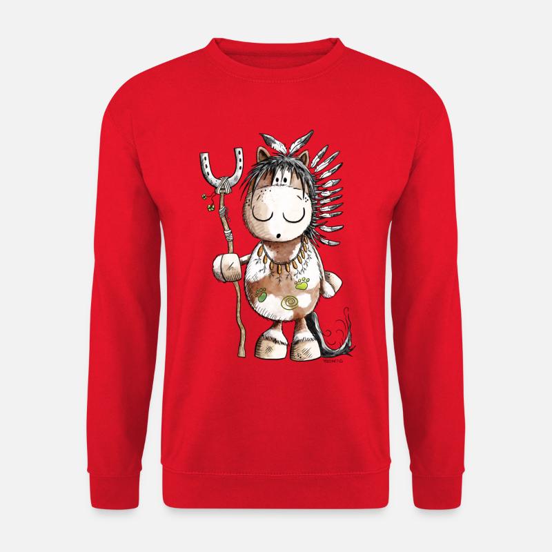 Häuptling Pferd Mit Indianer Federschmuck - Unisex Pullover - Rot