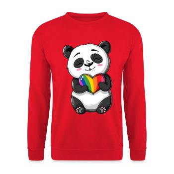 Dessin animé Panda tenant un cœur arc-en-ciel de fierté - Sweat-shirt Unisexe - rouge - Devant - Alina (178cm) & Michal (187cm)