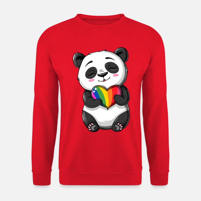 Panda-Karikatur mit einem Pride-Regenbogenherz - Unisex Pullover - Rot