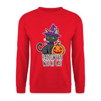 Niedliche Halloween Katzen Hexe Halloween WitchCat - Unisex Pullover - Rot - Vorne - Alina (178cm) & Michal (187cm)