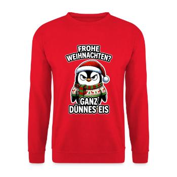 Frohe Weihnachten Ganz Dünnes Eis Pinguin - Unisex Pullover - Rot - Vorne - Alina (178cm) & Michal (187cm)