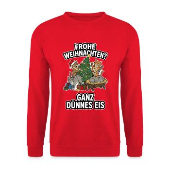 Frohe Weihnachten Dünnes Eis Katzen Anti-Weihnacht - Unisex Pullover - Rot - Vorne - Alina (178cm) & Michal (187cm)