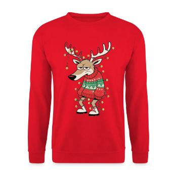 Genervtes Rentier - Unisex Pullover - Rot - Vorne - Alina (178cm) & Michal (187cm)