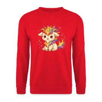 Unicorn Fire Goat Shirt Einhorn Feuer Ziege  - Unisex Pullover - Rot - Vorne - Alina (178cm) & Michal (187cm)