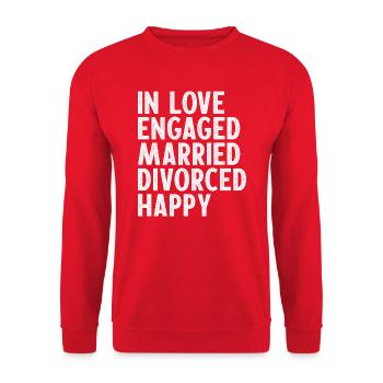 IN LOVE ENGAGED MARRIED DIVORCED HAPPY DIVORCE - Unisex Sweatshirt - red - Front - Alina (178cm) & Michal (187cm)