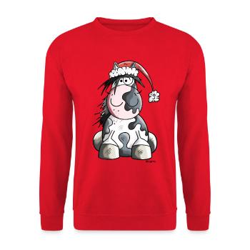 Cheval Noël - Sweat-shirt Unisexe - rouge - Devant - Alina (178cm) & Michal (187cm)