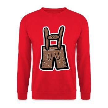 Lederhose - Farbige Zeichnung - Unisex Pullover - Rot - Vorne - Alina (178cm) & Michal (187cm)
