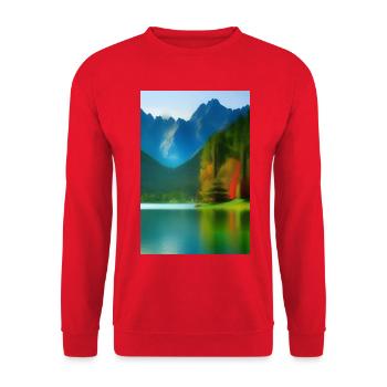 Landscape with lake and mountains - Unisex Sweatshirt - red - Front - Alina (178cm) & Michal (187cm)