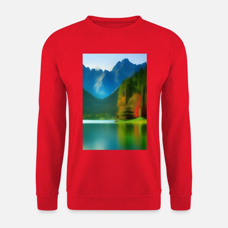 Landschaft mit See und Berge - Unisex Pullover - Rot