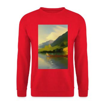 Landscape with lake, boat and mountains - Unisex Sweatshirt - red - Front - Alina (178cm) & Michal (187cm)