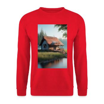 Charmante Hütte am See - Unisex Pullover - Rot - Vorne - Alina (178cm) & Michal (187cm)