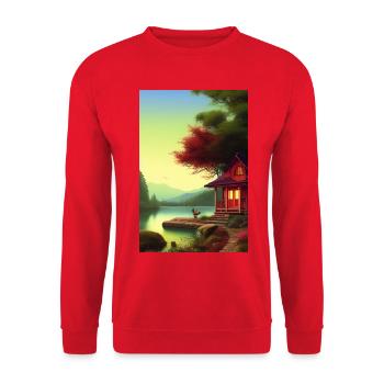 Charmante Hütte am See - Unisex Pullover - Rot - Vorne - Alina (178cm) & Michal (187cm)