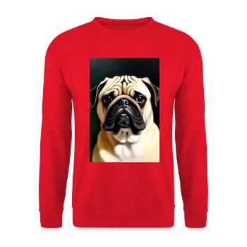 Mops Hund - Unisex Pullover - Rot - Vorne - Alina (178cm) & Michal (187cm)