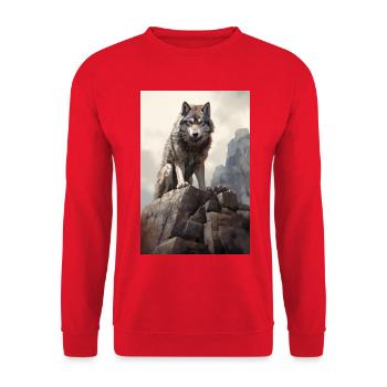 Wolf Illustration - Unisex Pullover - Rot - Vorne - Alina (178cm) & Michal (187cm)