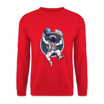 Astronaut Playing Basketball in Space - Fun design - Unisex Sweatshirt - red - Front - Alina (178cm) & Michal (187cm)