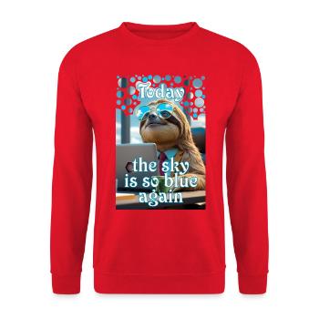 Sloth in office with glasses dreaming into the blue - Unisex Sweatshirt - red - Front - Alina (178cm) & Michal (187cm)