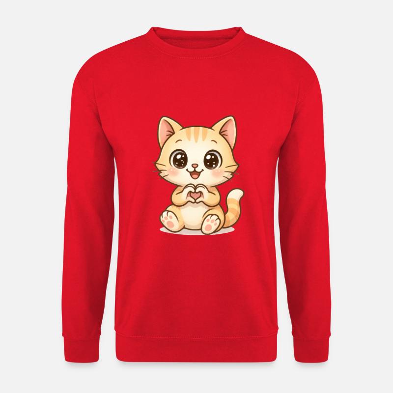 Süße Katze mit Herzhänden - Unisex Pullover - Rot