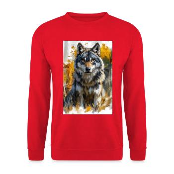 Illustration eines Wolfes - Unisex Pullover - Rot - Vorne - Alina (178cm) & Michal (187cm)