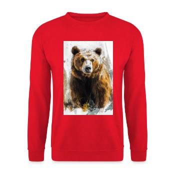 Illustration eines Bären - Unisex Pullover - Rot - Vorne - Alina (178cm) & Michal (187cm)
