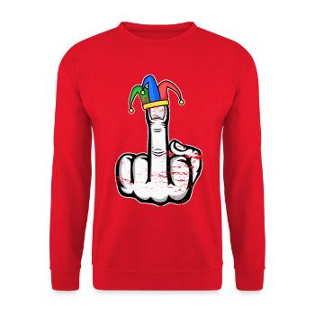 Mittelfinger Stingerfinger Karneval - Unisex Pullover - Rot - Vorne - Alina (178cm) & Michal (187cm)