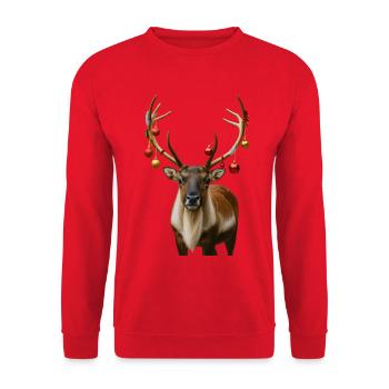 Rentier Weihnachts Reh Hirsch - Unisex Pullover - Rot - Vorne - Alina (178cm) & Michal (187cm)