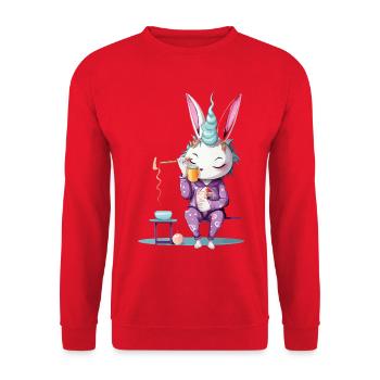 Unicorn in Pyjamas Coffee Magic - Unisex Sweatshirt - red - Front - Alina (178cm) & Michal (187cm)