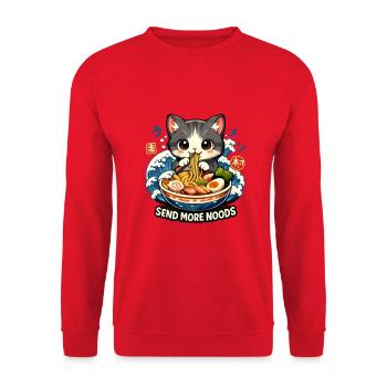 Send Noods Ramen Meme Neko - Unisex Pullover - Rot - Vorne - Alina (178cm) & Michal (187cm)