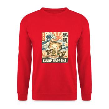 Slurp Happens, Cats Ramen Rétro - Sweat-shirt Unisexe - rouge - Devant - Alina (178cm) & Michal (187cm)