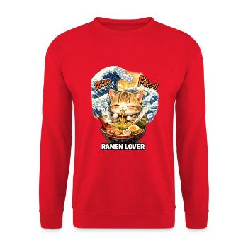 Kawaii Cat Ramen Noodles Anime Cat - Unisex Sweatshirt - red - Front - Alina (178cm) & Michal (187cm)