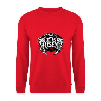 He is Risen Streetwear Resurrection Jesus - Unisex Sweatshirt - red - Front - Alina (178cm) & Michal (187cm)
