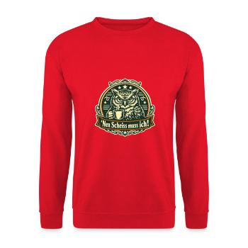 Nen scheiß muss ich Eule Büro Spruch - Unisex Pullover - Rot - Vorne - Alina (178cm) & Michal (187cm)