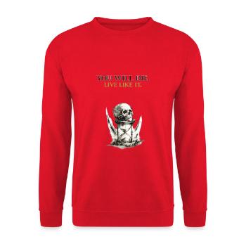 Tu mourras, tu vas vivre comme ça Chemise de Memento Mori - Sweat-shirt Unisexe - rouge - Devant - Alina (178cm) & Michal (187cm)