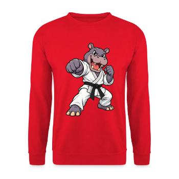 Starkes Nilpferd beim Karate - Unisex Pullover - Rot - Vorne - Alina (178cm) & Michal (187cm)