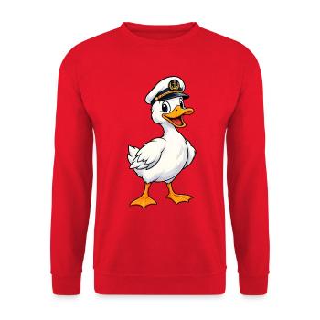 Ente mit Kapitänsmütze - Unisex Pullover - Rot - Vorne - Alina (178cm) & Michal (187cm)