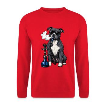 Staffordshire Bull Terrier mit Shisha - Unisex Pullover - Rot - Vorne - Alina (178cm) & Michal (187cm)