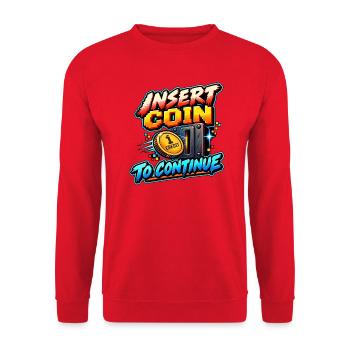 Münze einfügen, um fortzufahren – Retro Arcade - Unisex Pullover - Rot - Vorne - Alina (178cm) & Michal (187cm)