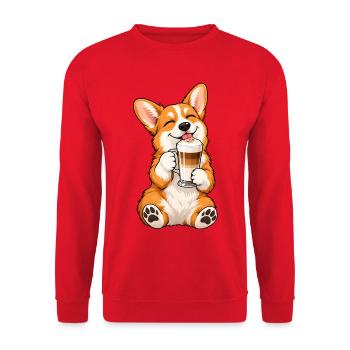 Corgi mit Latte Macchiato - Unisex Pullover - Rot - Vorne - Alina (178cm) & Michal (187cm)